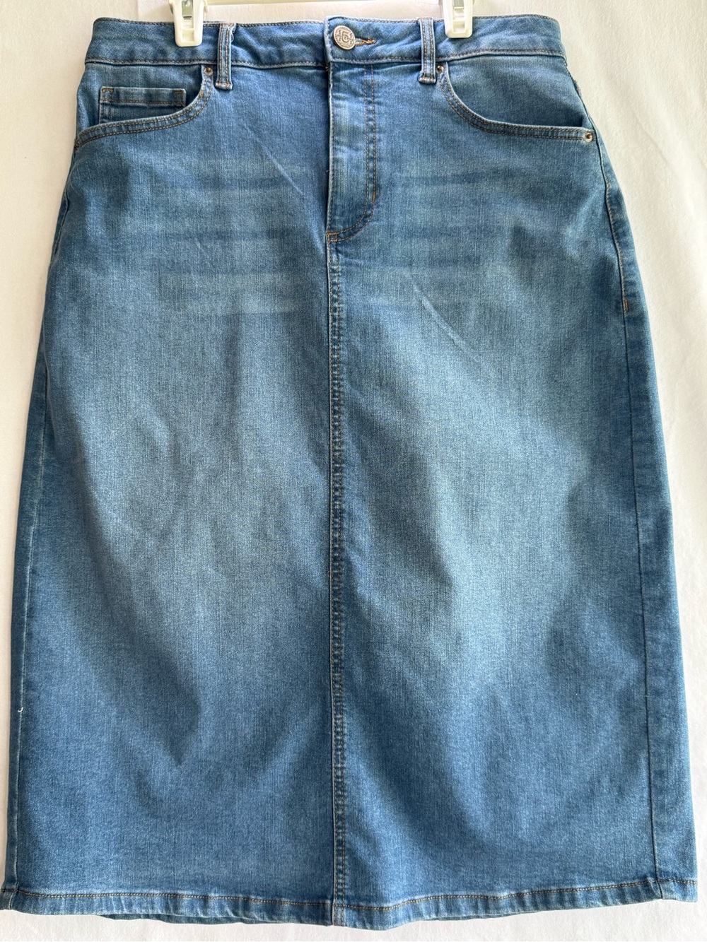 ONE 5 ONE Denim Midi Skirt Medium Blue Stretch Jean Pencil Skirt Size M